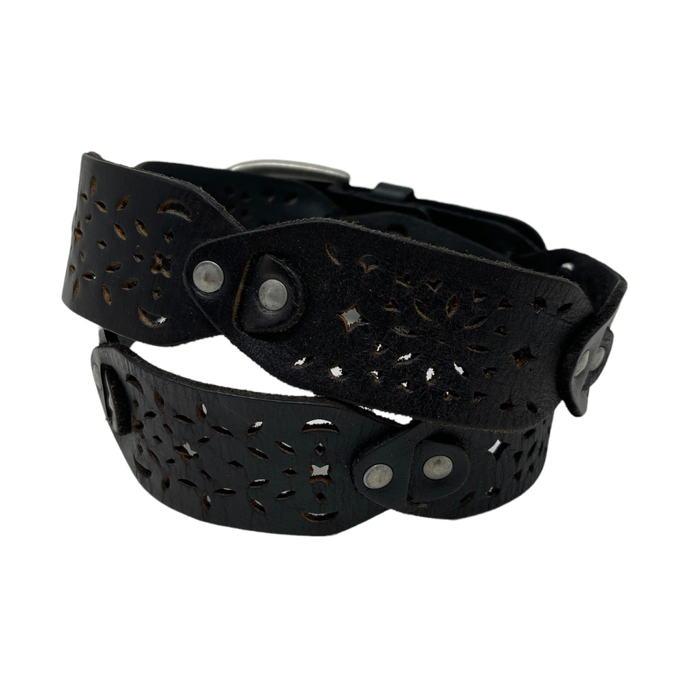 Grunge Cut Out Dark Brown Leather Belt M Edgy Retro Jeans Hip Casual Studded - Picture 2 of 4